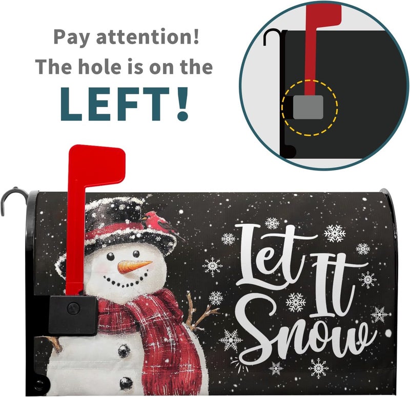 Anyako Snowflakes Mailbox Covers Magnetic Standard Size 18" X 21",Winter Cute Snowman Black Mailbox Wraps Post Letter Christmas Box Cover for Holiday Garden Yard Decor - Image 2